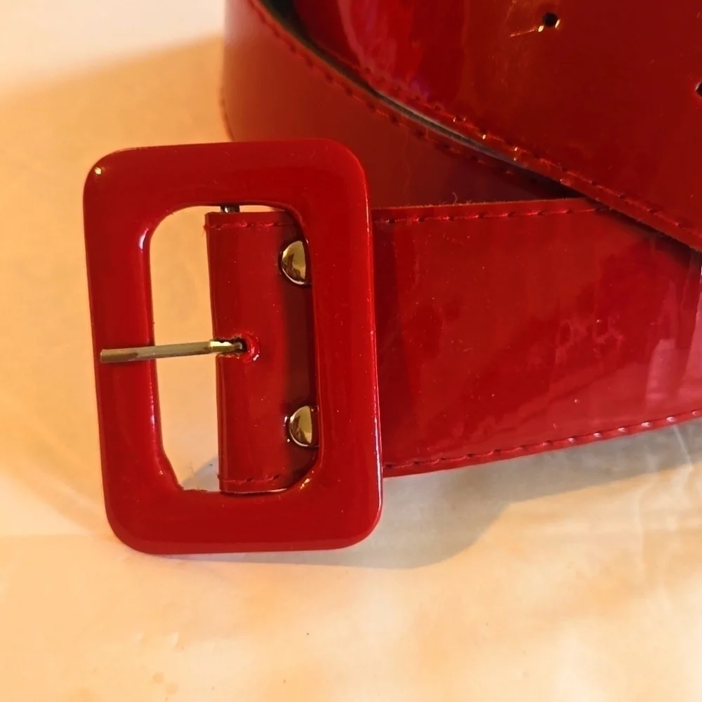 Womens RED Vintage Vinyl WIDE belt RETRO Rockabilly Mod Sz.M/L